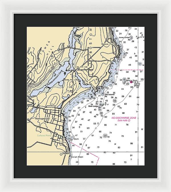 Narragansett Pier-rhode Island Nautical Chart - Framed Print