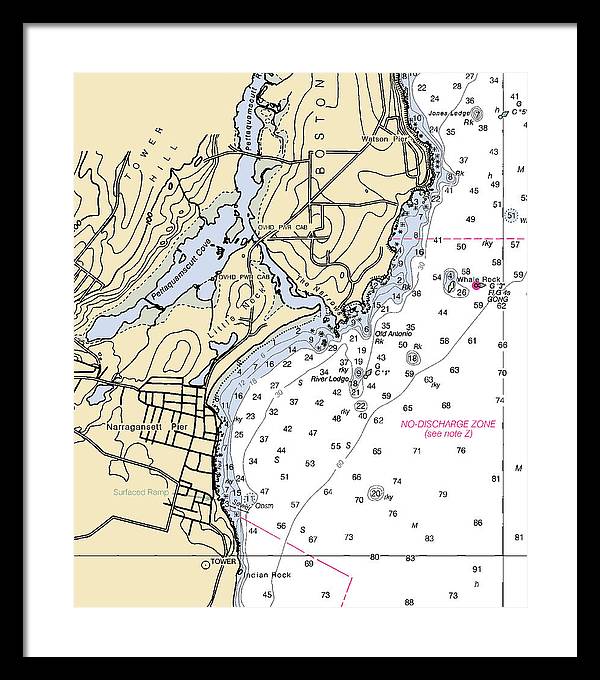 Narragansett Pier-rhode Island Nautical Chart - Framed Print