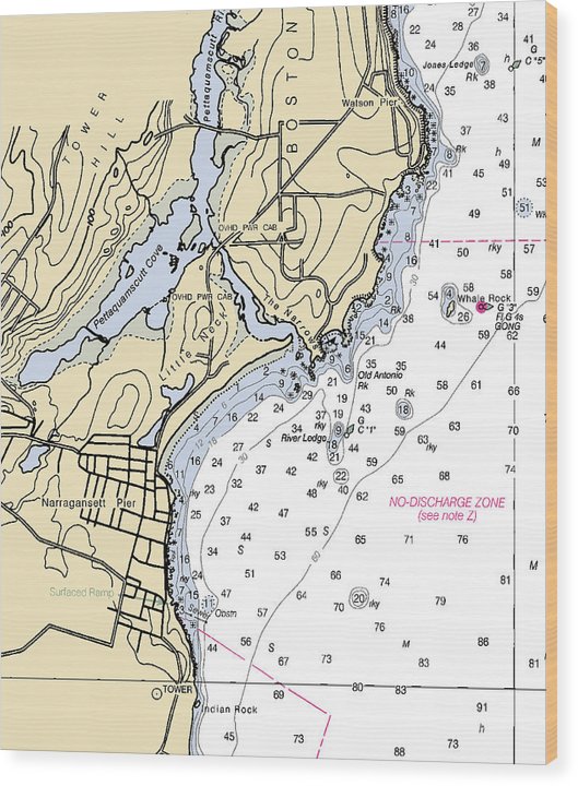 Narragansett Pier-Rhode Island Nautical Chart Wood Print