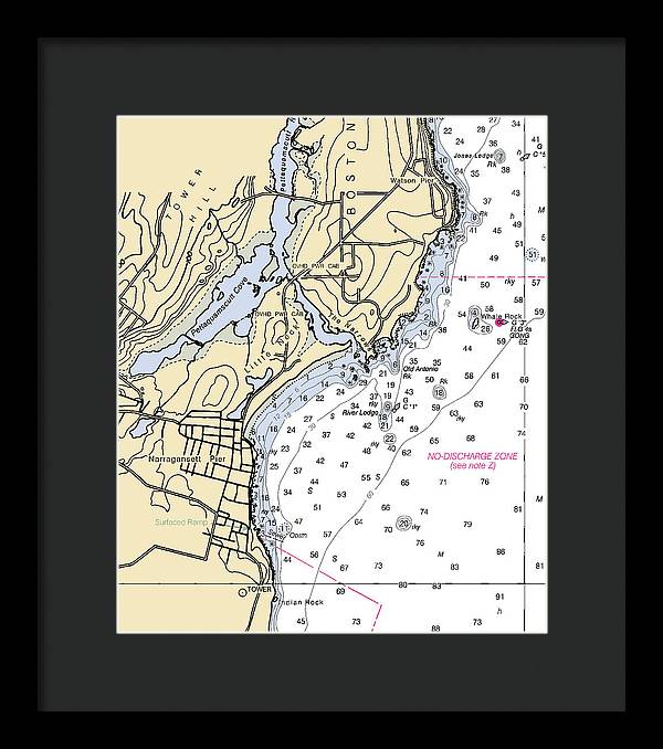 Narragansett Pier-rhode Island Nautical Chart - Framed Print