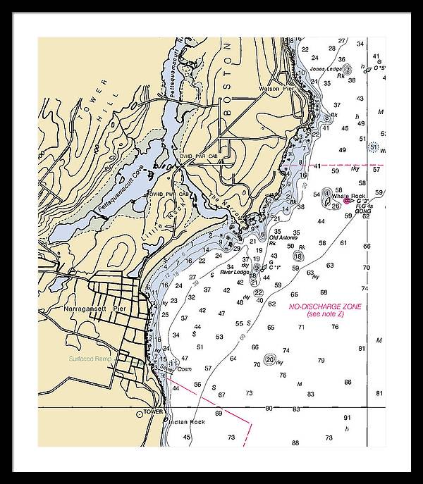 Narragansett Pier-rhode Island Nautical Chart - Framed Print