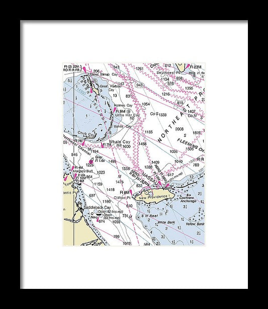 Nassau Bahamas Nautical Chart - Framed Print