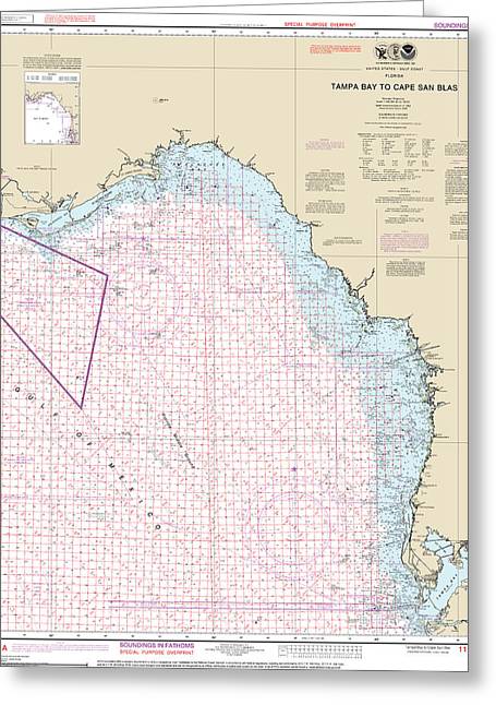 Nautical Chart-1114a Tampa Bay-cape San Blas (oil-gas Leasing Areas) - Greeting Card