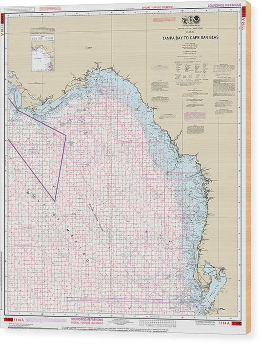 Nautical Chart-1114A Tampa Bay-Cape San Blas (Oil-Gas Leasing Areas) Wood Print