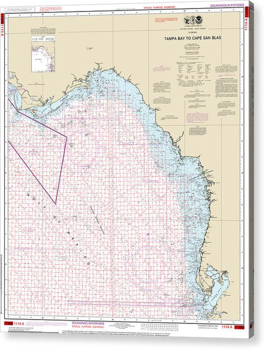 Nautical Chart-1114A Tampa Bay-Cape San Blas (Oil-Gas Leasing Areas)  Acrylic Print