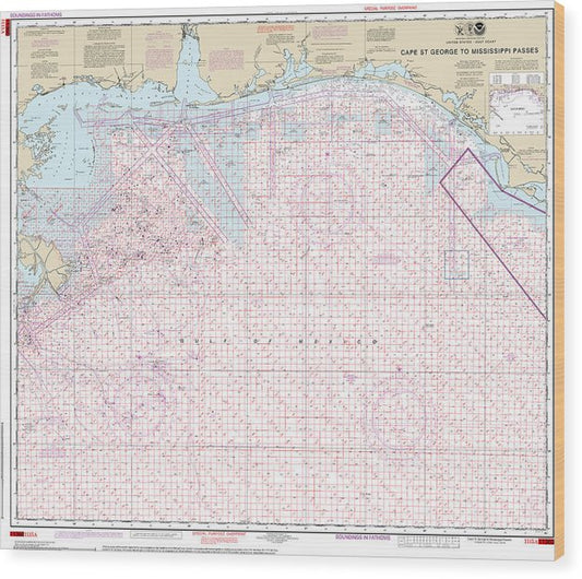 Nautical Chart-1115A Cape St George-Mississippi Passes (Oil-Gas Leasing Areas) Wood Print