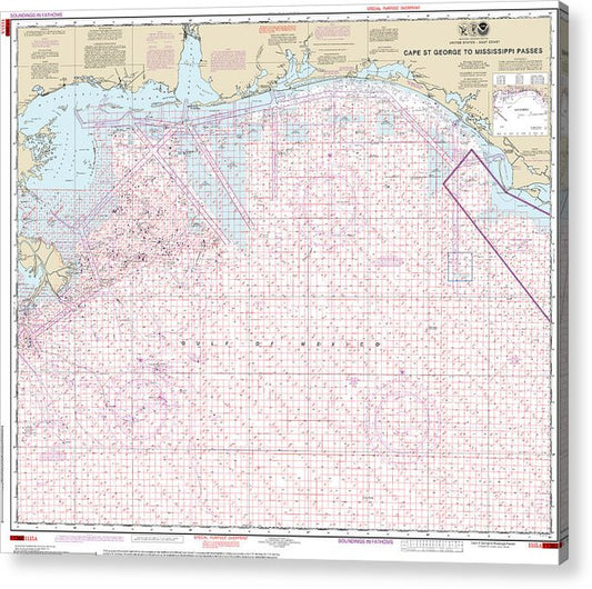 Nautical Chart-1115A Cape St George-Mississippi Passes (Oil-Gas Leasing Areas)  Acrylic Print