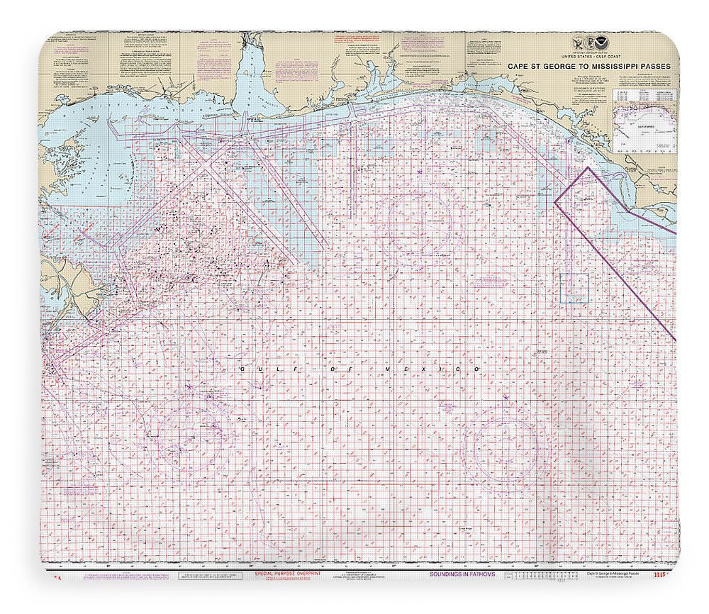 Nautical Chart-1115a Cape St George-mississippi Passes (oil-gas Leasing Areas) - Blanket