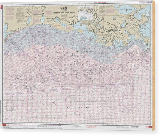 Nautical Chart-1116A Mississippi River-Galveston (Oil-Gas Leasing Areas) Wood Print