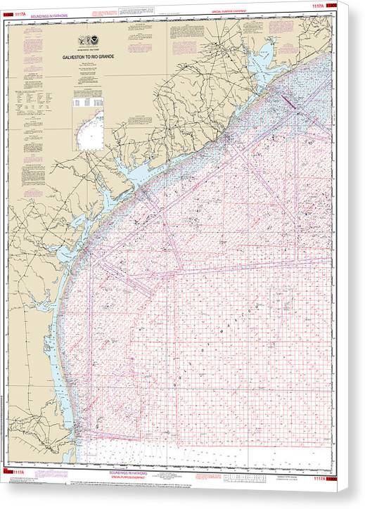 Nautical Chart-1117a Galveston-rio Grande (oil-gas Leasing Areas) - Canvas Print