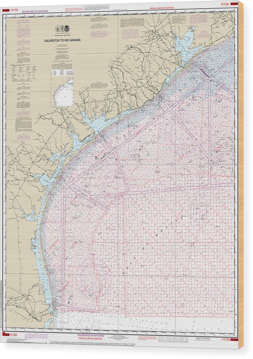 Nautical Chart-1117A Galveston-Rio Grande (Oil-Gas Leasing Areas) Wood Print