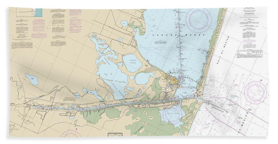 Nautical Chart-11302 Intracoastal Waterway Stover Point-port Brownsville, Including Brazos Santiago Pass - Beach Towel