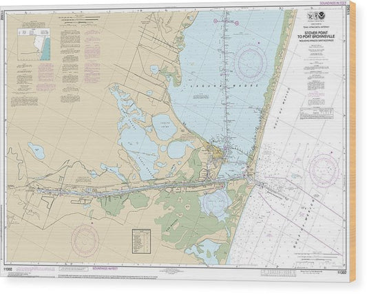 Nautical Chart-11302 Intracoastal Waterway Stover Point-Port Brownsville, Including Brazos Santiago Pass Wood Print