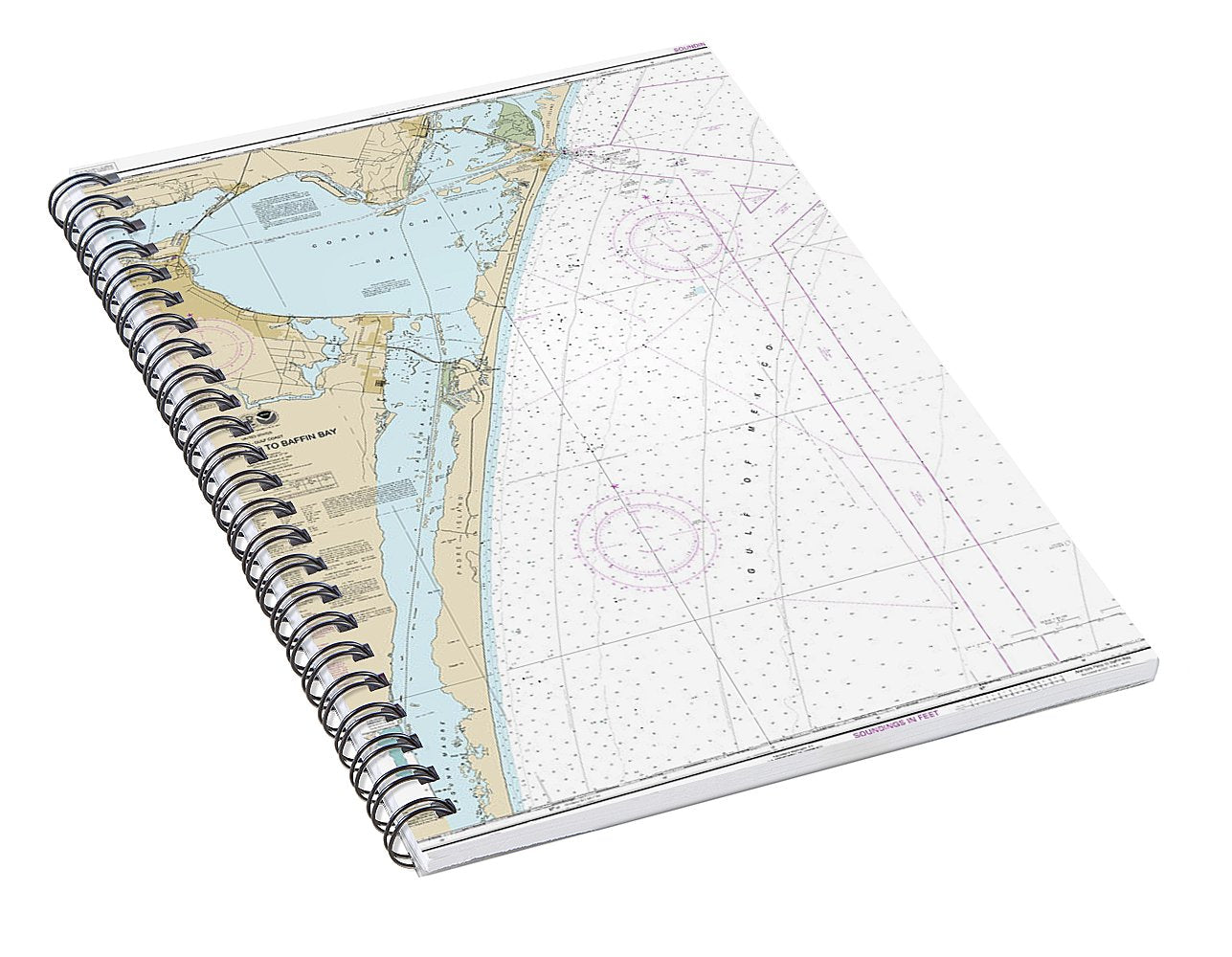 Nautical Chart-11307 Aransas Pass-baffin Bay - Spiral Notebook