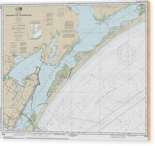 Nautical Chart-11313 Matagorda Light-Aransas Pass Wood Print