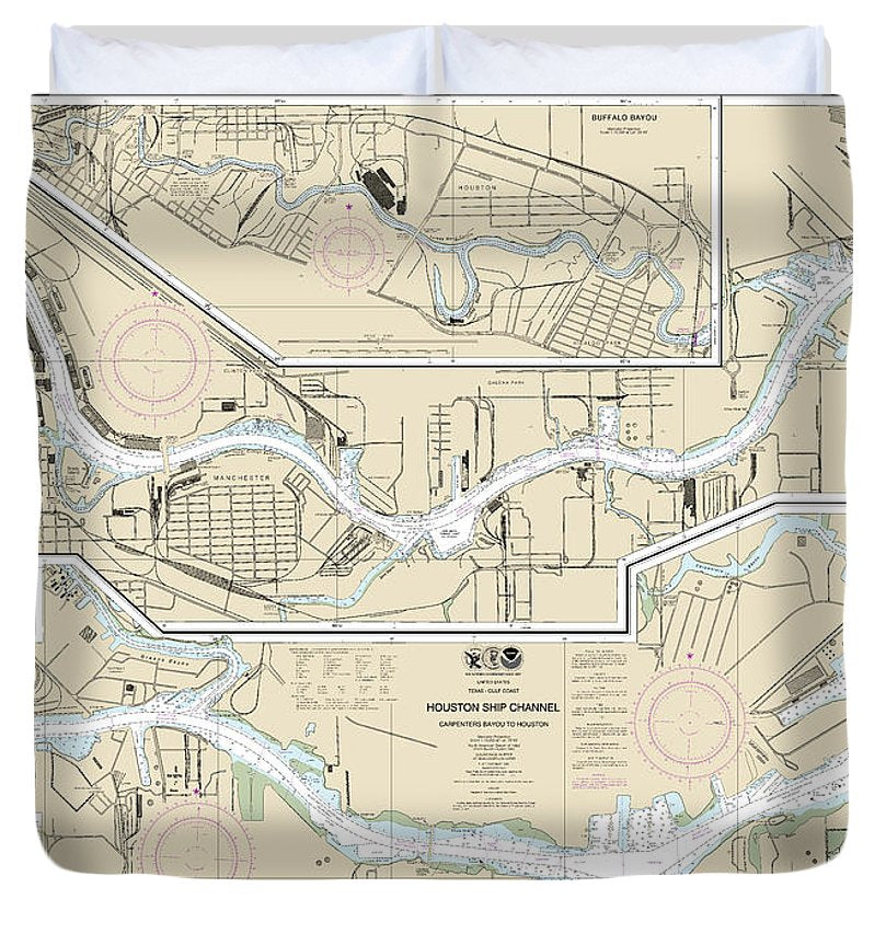 Nautical Chart 11325 Houston Ship Channel Carpenters Bayou Houston Duvet Cover