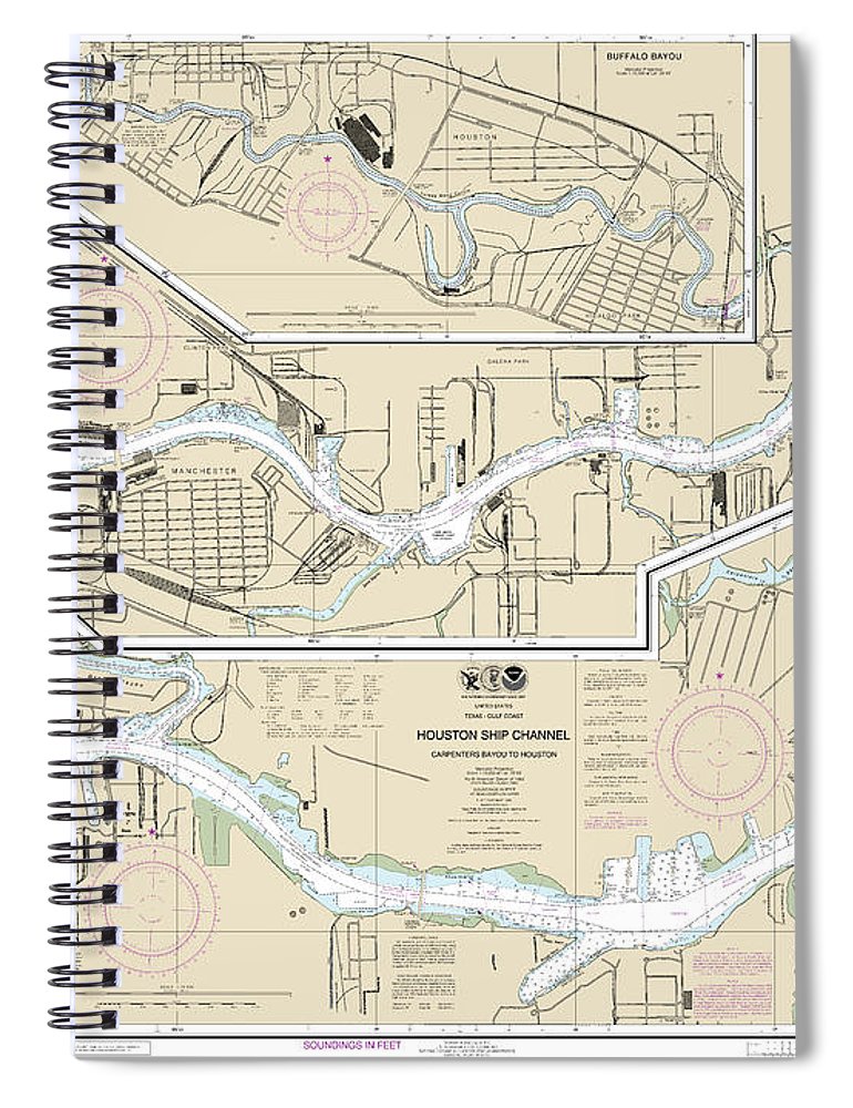 Nautical Chart 11325 Houston Ship Channel Carpenters Bayou Houston Spiral Notebook