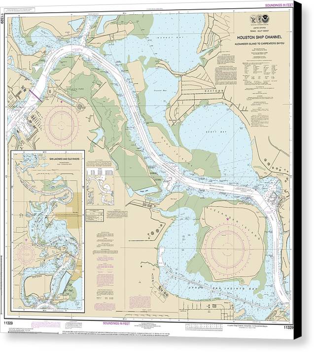 Nautical Chart-11329 Houston Ship Channel Alexander Island-carpenters Bayou, San Jacinto-old Rivers - Canvas Print