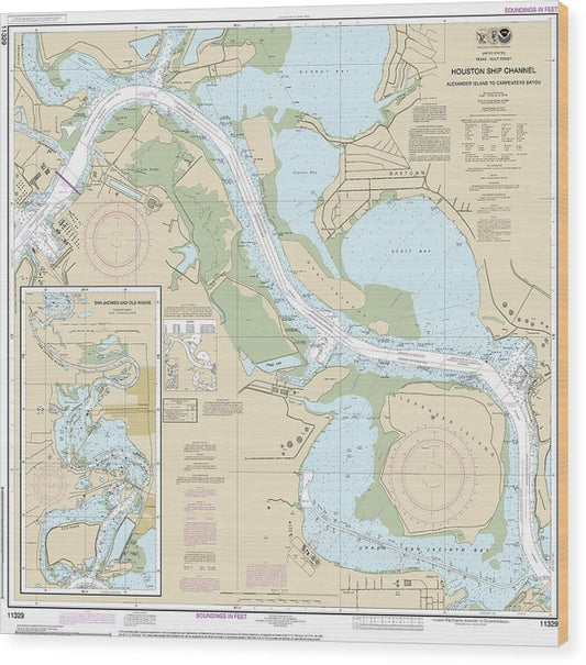 Nautical Chart-11329 Houston Ship Channel Alexander Island-Carpenters Bayou, San Jacinto-Old Rivers Wood Print