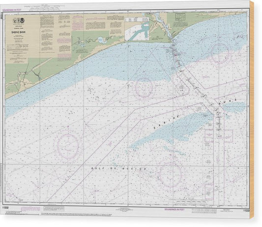 Nautical Chart-11332 Sabine Bank Wood Print