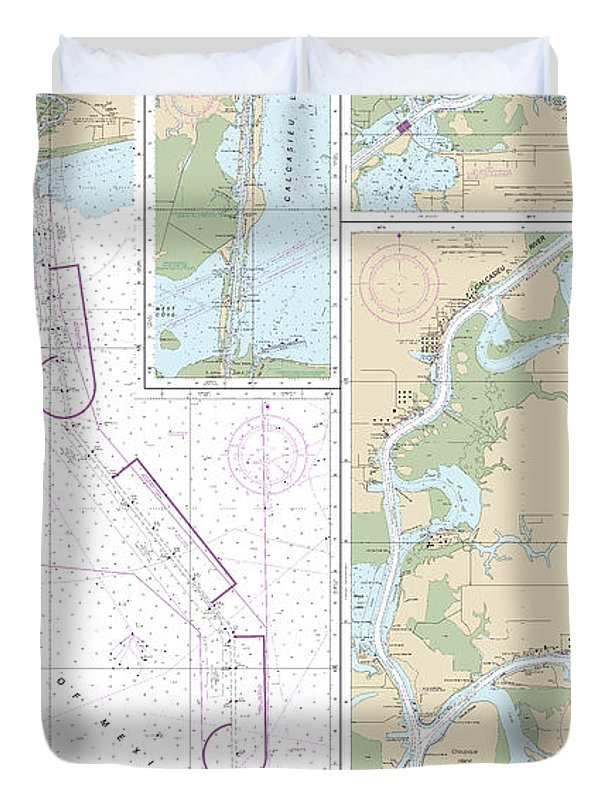 Nautical Chart-11339 Calcasieu River-approaches - Duvet Cover