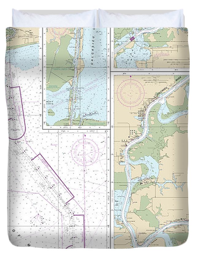Nautical Chart-11339 Calcasieu River-approaches - Duvet Cover