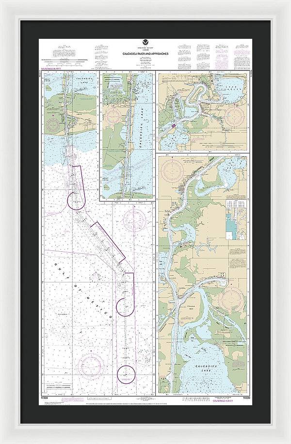 Nautical Chart-11339 Calcasieu River-approaches - Framed Print
