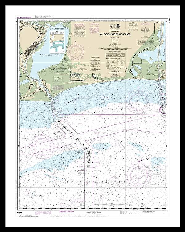 Nautical Chart-11341 Calcasieu Pass-sabine Pass - Framed Print