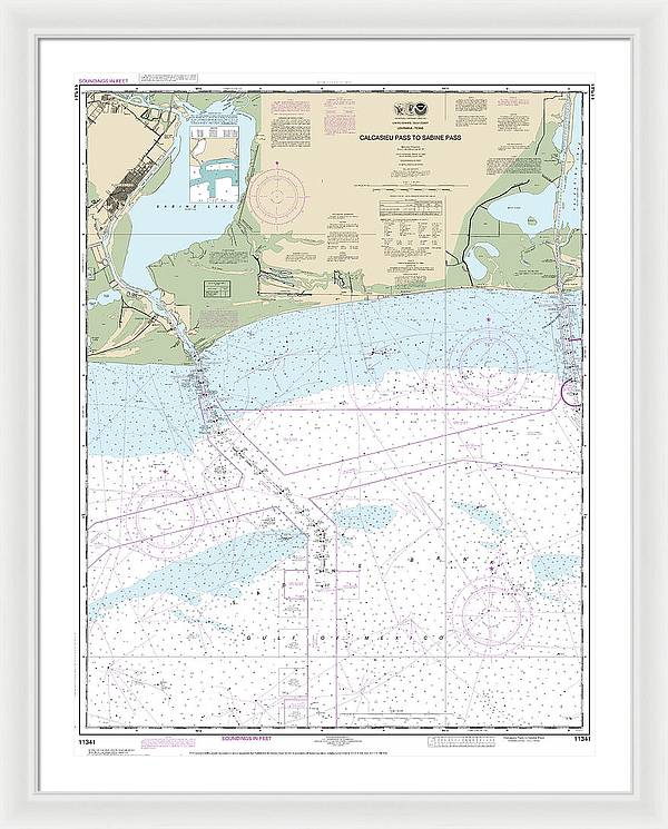 Nautical Chart-11341 Calcasieu Pass-sabine Pass - Framed Print