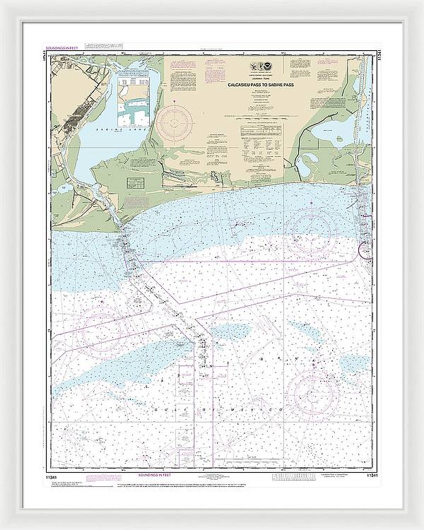 Nautical Chart-11341 Calcasieu Pass-sabine Pass - Framed Print