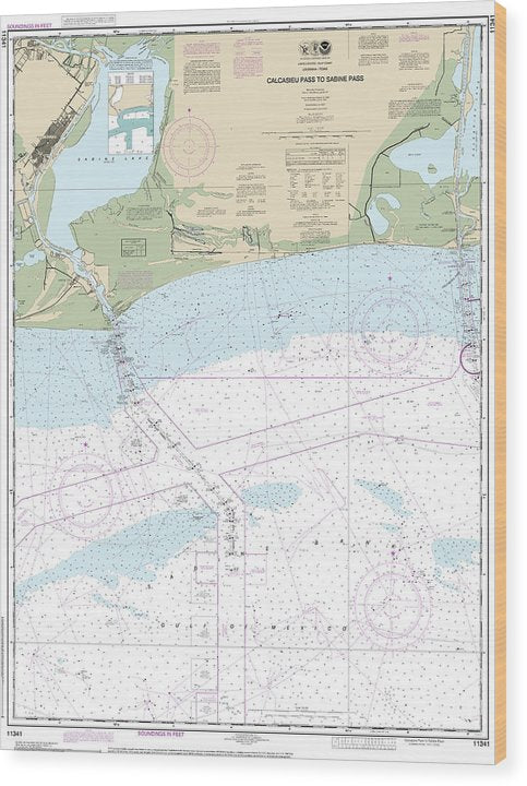Nautical Chart-11341 Calcasieu Pass-Sabine Pass Wood Print