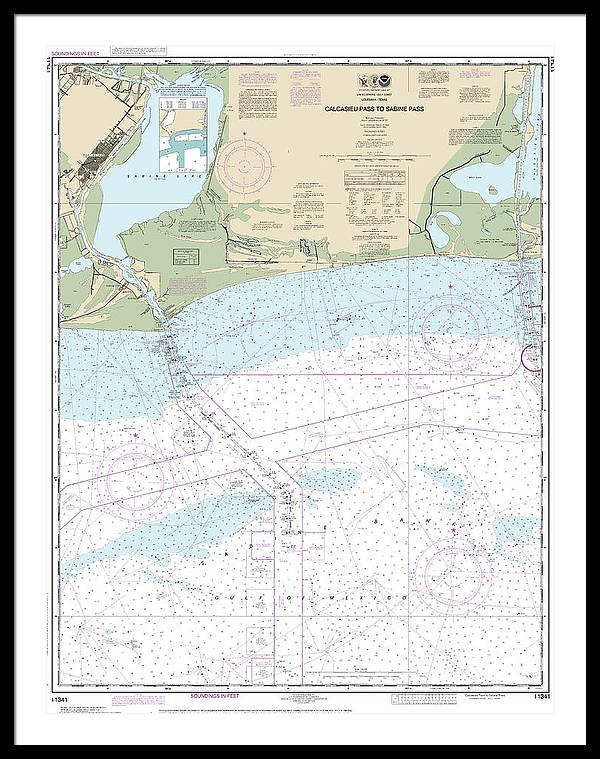 Nautical Chart-11341 Calcasieu Pass-sabine Pass - Framed Print