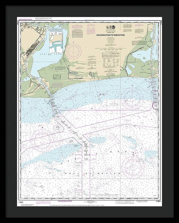 Nautical Chart-11341 Calcasieu Pass-sabine Pass - Framed Print