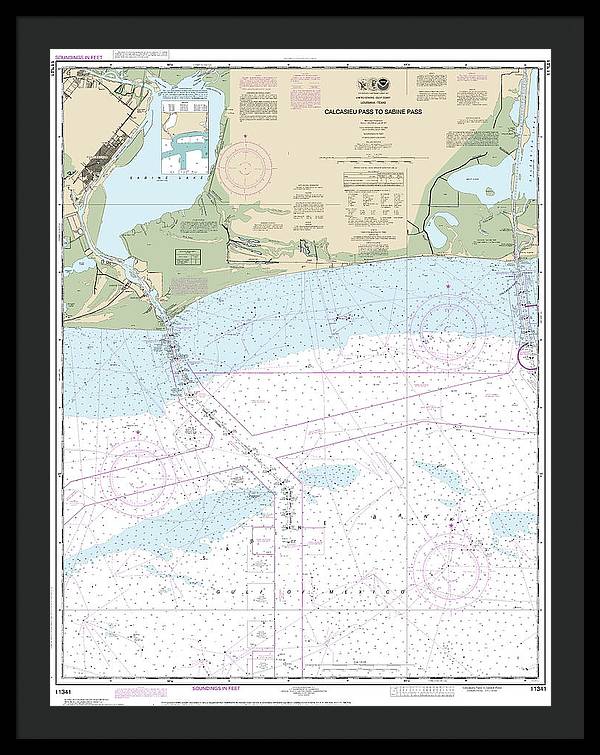 Nautical Chart-11341 Calcasieu Pass-sabine Pass - Framed Print