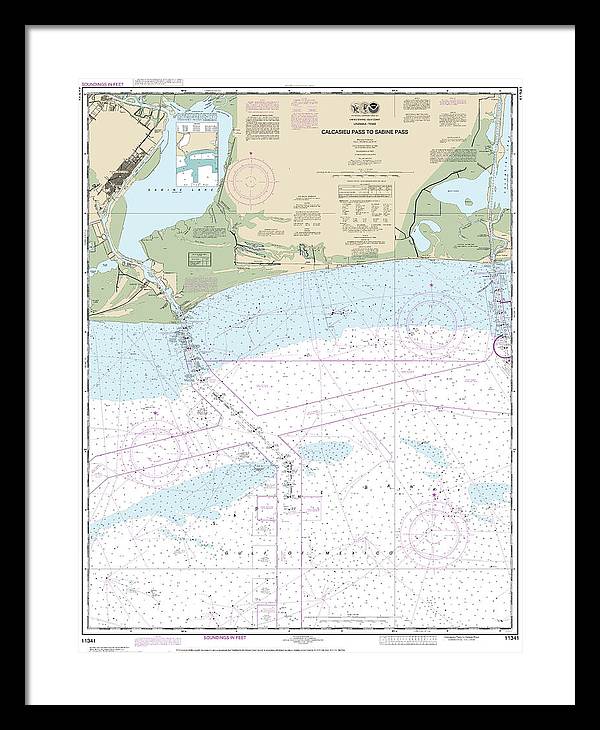 Nautical Chart-11341 Calcasieu Pass-sabine Pass - Framed Print