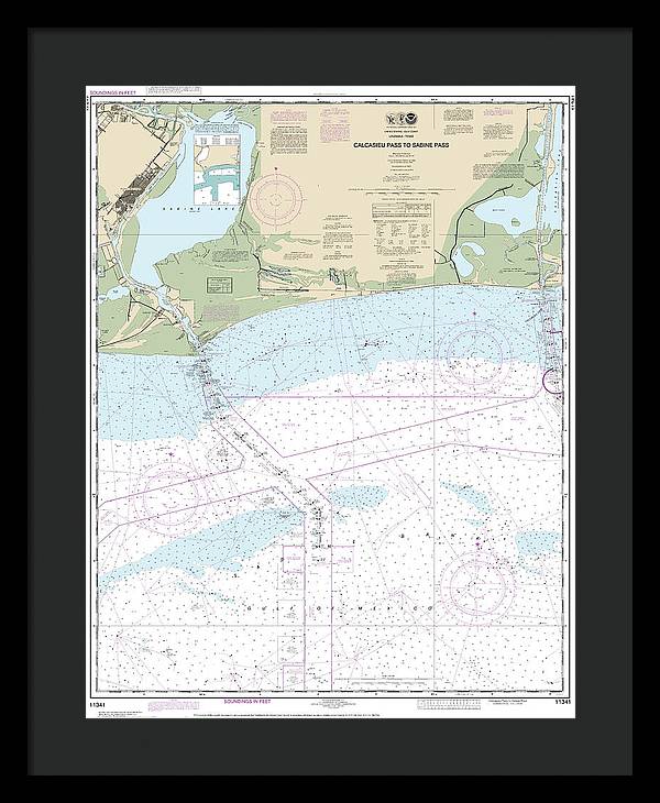 Nautical Chart-11341 Calcasieu Pass-sabine Pass - Framed Print