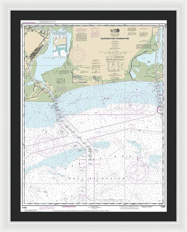 Nautical Chart-11341 Calcasieu Pass-sabine Pass - Framed Print