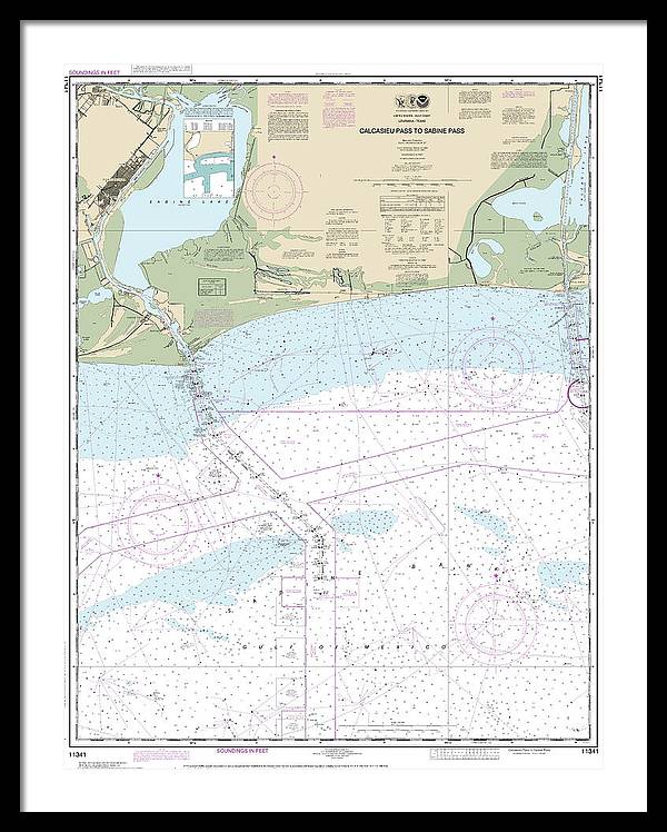 Nautical Chart-11341 Calcasieu Pass-sabine Pass - Framed Print