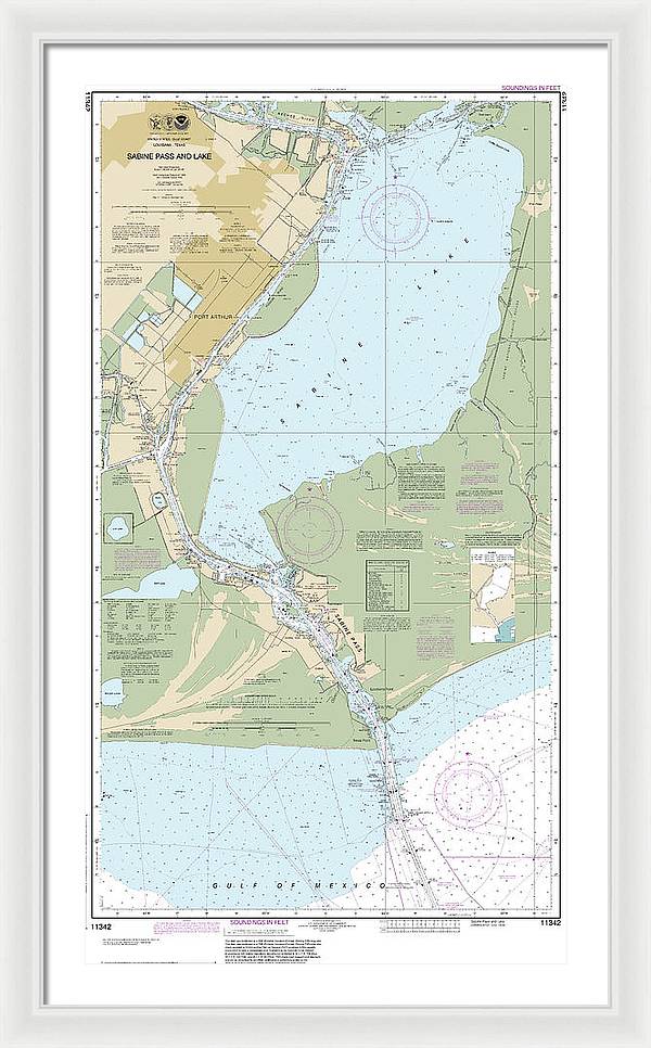 Nautical Chart-11342 Sabine Pass-lake - Framed Print