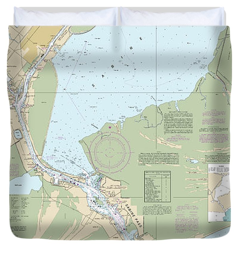 Nautical Chart 11342 Sabine Pass Lake Duvet Cover