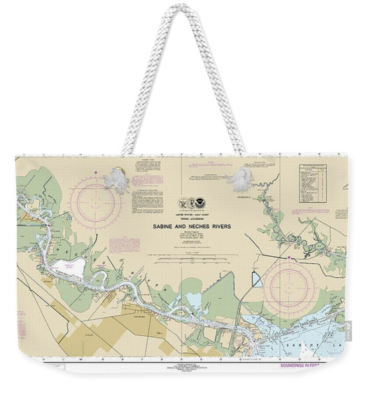 Nautical Chart-11343 Sabine-neches Rivers - Weekender Tote Bag