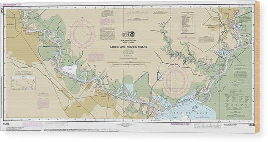 Nautical Chart-11343 Sabine-Neches Rivers Wood Print