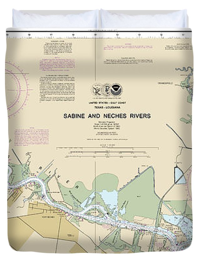 Nautical Chart-11343 Sabine-neches Rivers - Duvet Cover