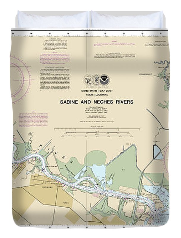 Nautical Chart-11343 Sabine-neches Rivers - Duvet Cover