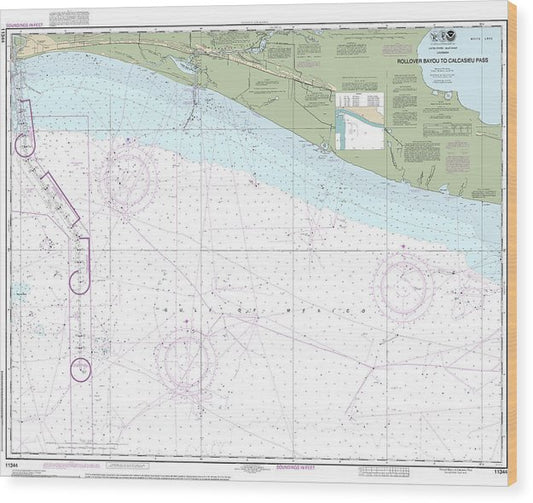 Nautical Chart-11344 Rollover Bayou-Calcasieu Pass Wood Print