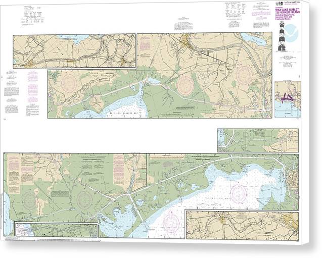 Nautical Chart-11350 Intracoastal Waterway Wax Lake Outlet-forked Island Including Bayou Teche, Vermilion River,-freshwater Bayou - Canvas Print
