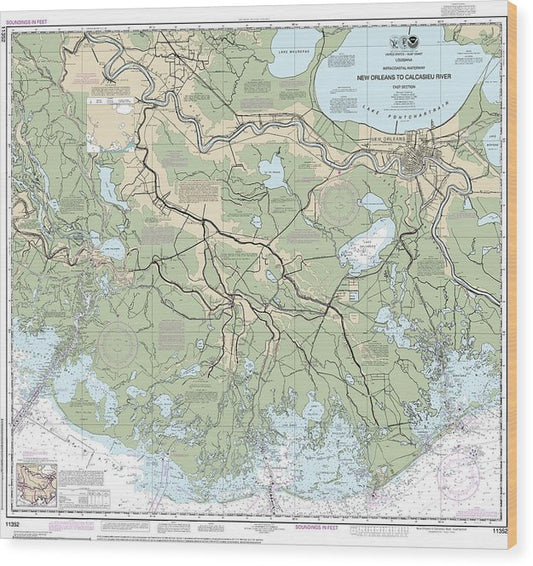 Nautical Chart-11352 Intracoastal Waterway New Orleans-Calcasieu River East Section Wood Print
