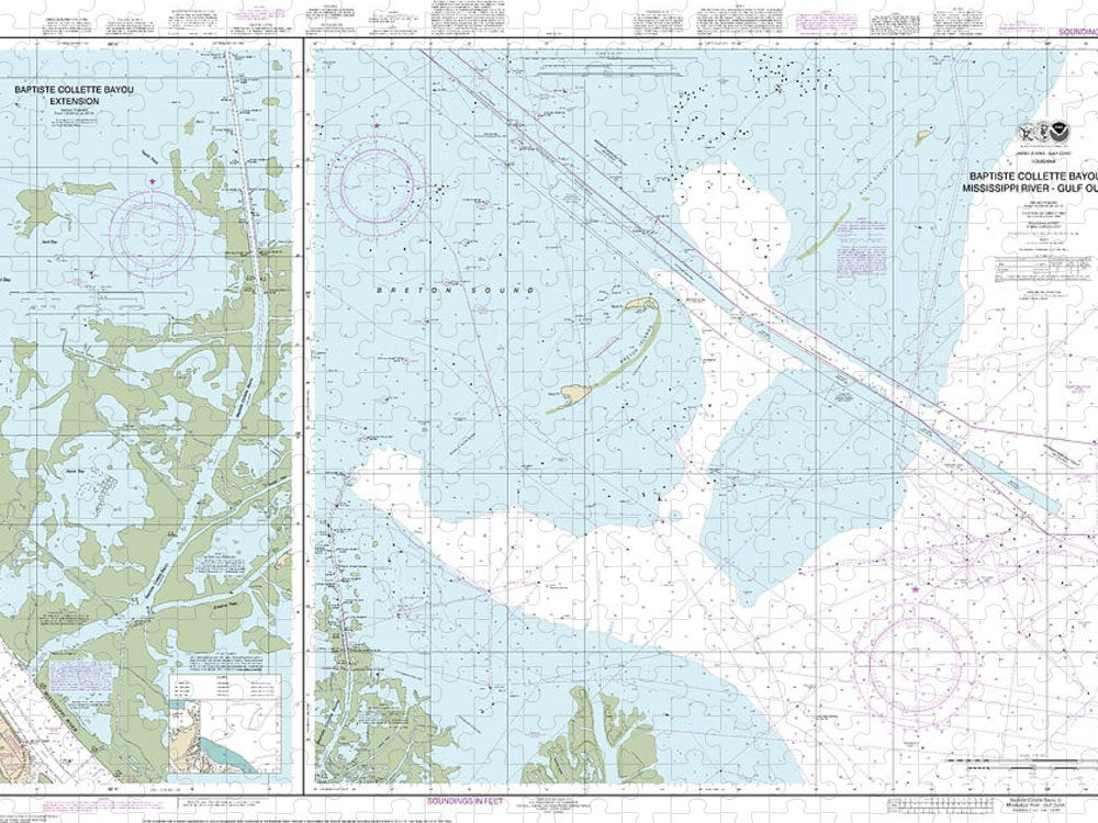 Nautical Chart 11353 Baptiste Collette Bayou Mississippi River Gulf Outlet, Baptiste Collette Bayou Extension Puzzle