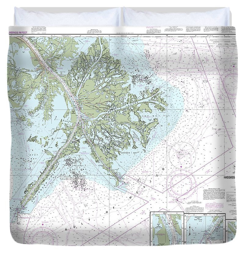 Nautical Chart 11361 Mississippi River Delta, Southwest Pass, South Pass, Head Passes Duvet Cover