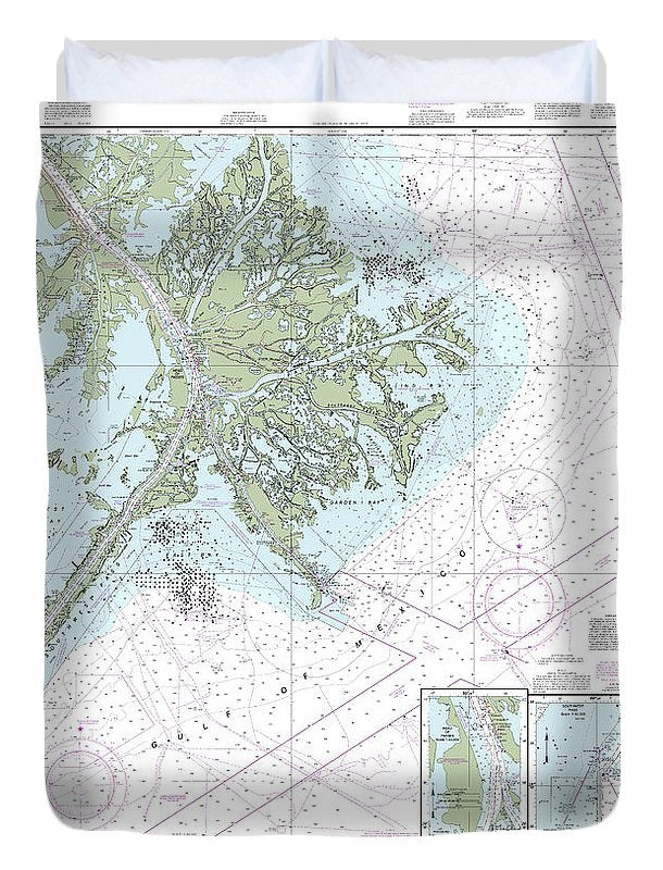 Nautical Chart-11361 Mississippi River Delta, Southwest Pass, South Pass, Head-passes - Duvet Cover
